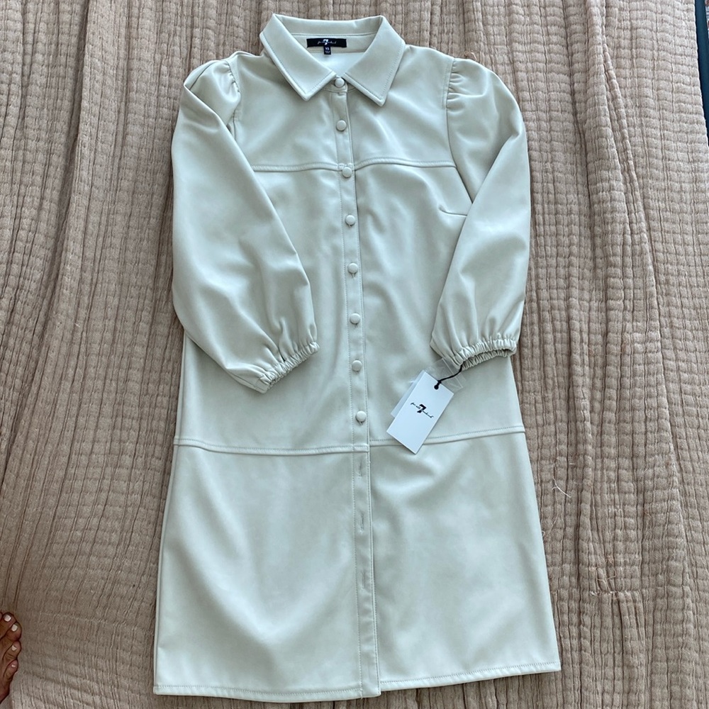 7 for all mankind cream color faux leather jacket/coat trench coat size XS - NWT